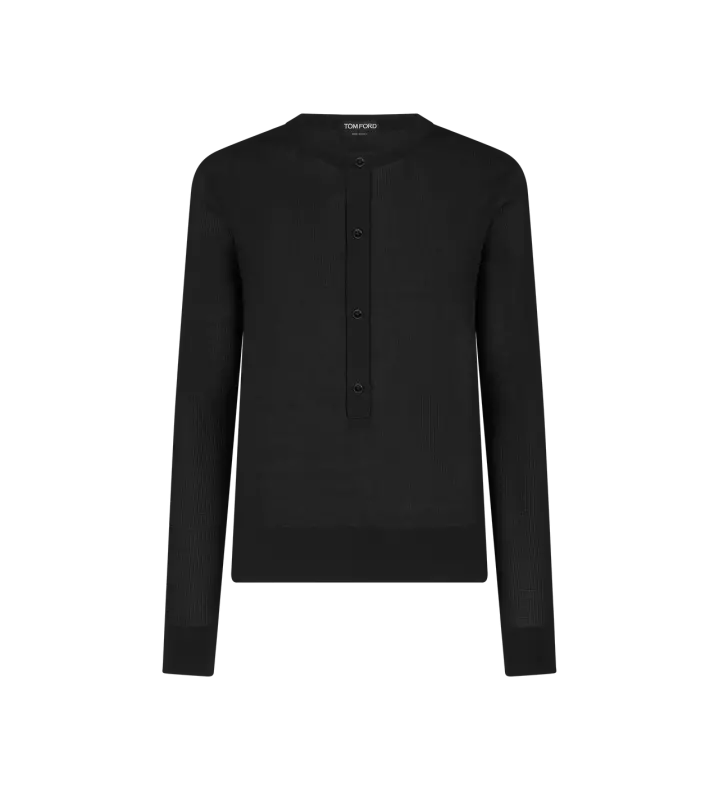 SILK VISCOSE RIB HENLEY BLACK online